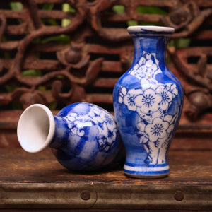 China, Qing Dynasty, Pair of Blue & White Ceramic Floral Vases - c. early 1900s CE - Imperial China