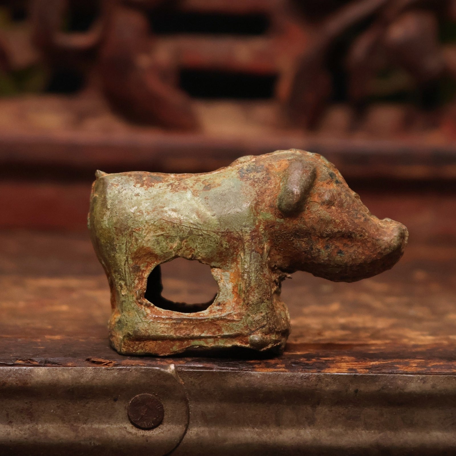 China, Song Dynasty, Miniature Cast Bronze Pig Figurine - c. 900s to 1100s CE - Imperial China