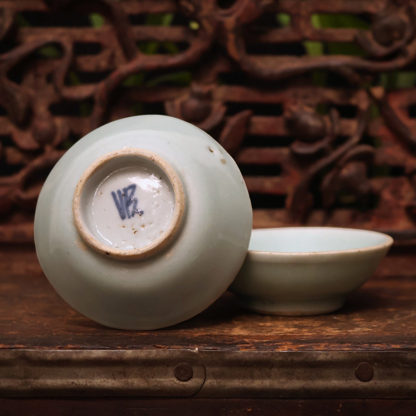 China, Qing Dynasty, Pair of Celadon-Glazed Tea Cup Stands (Saucer) - c. 1800s CE - Imperial China