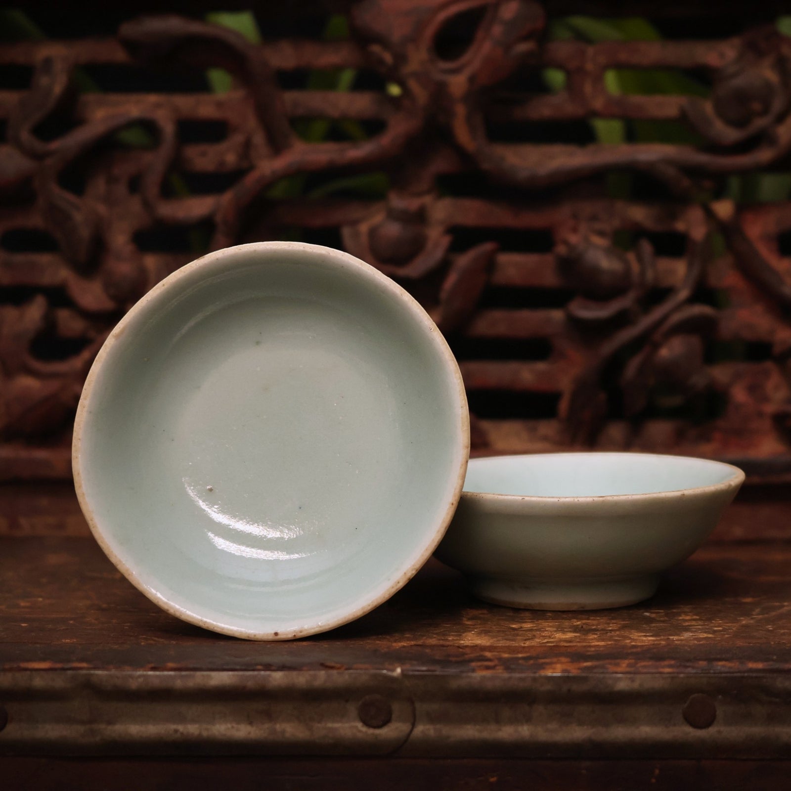 China, Qing Dynasty, Pair of Celadon-Glazed Tea Cup Stands (Saucer) - c. 1800s CE - Imperial China