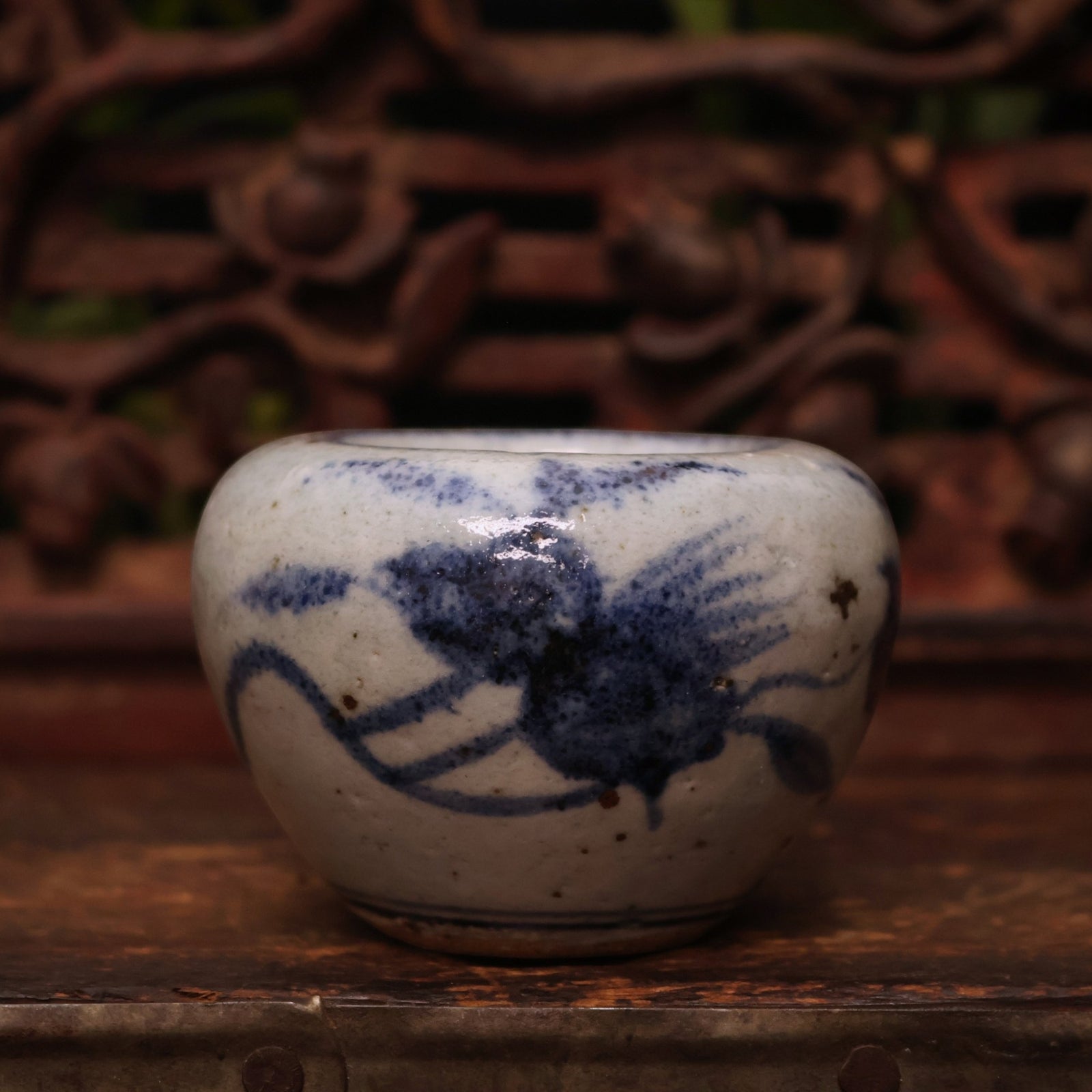 China, Ming Dynasty, Blue & White Glazed Ceramic Water Vessel for Calligraphy - c. 1500s to 1600s CE - Imperial China