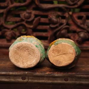 China, Ming Dynasty, Pair of Sancai Glazed Ceramic Vase Offerings - c. 1400s to 1600s CE - Imperial China