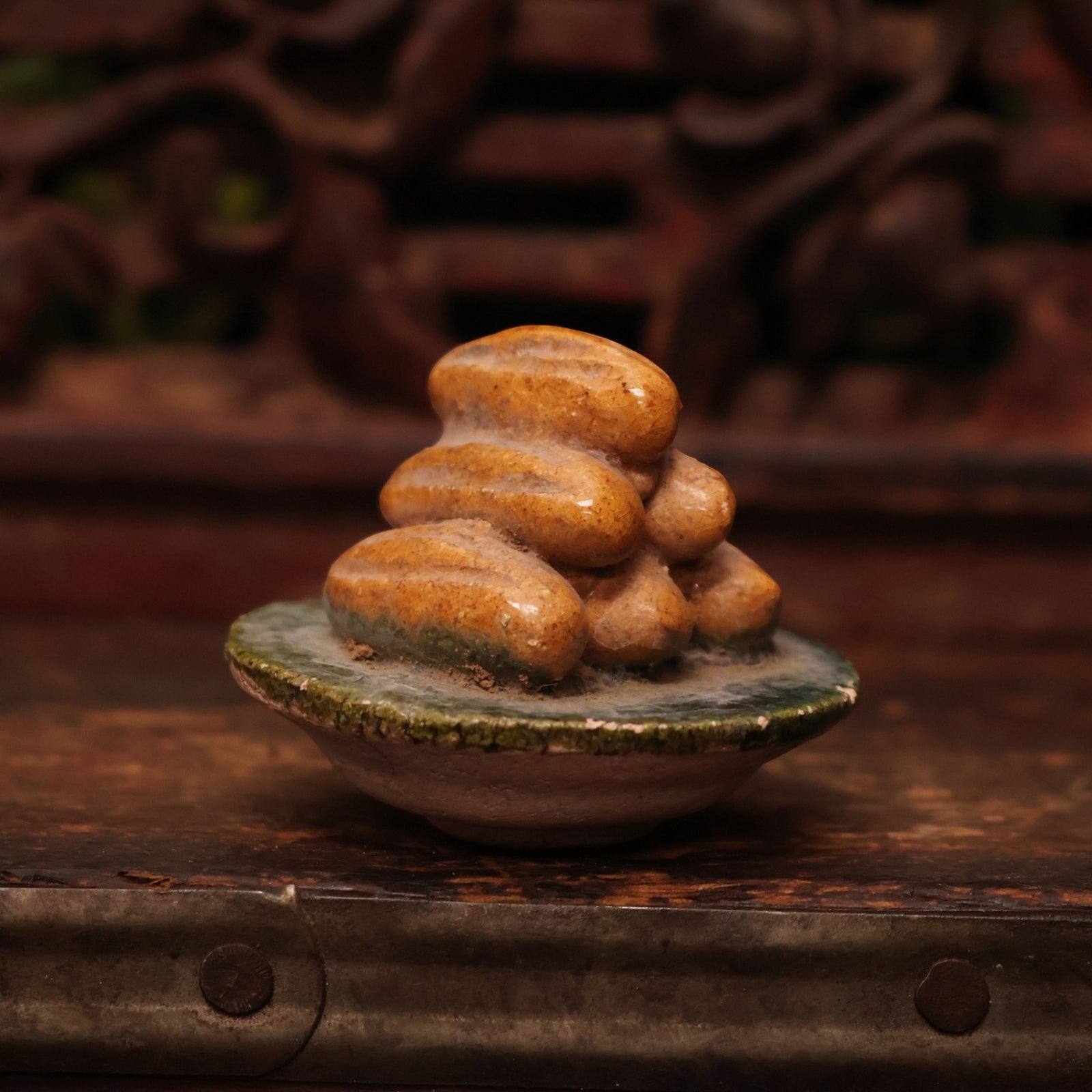 China, Ming Dynasty, Food-Shaped Sancai Ceramic Offering - c. 1400s to 1600s CE - Imperial China