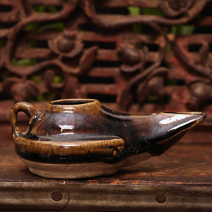China, Qing Dynasty, Dark Glazed Ceramic Oil Lamp - c. early 1900s CE - Imperial China