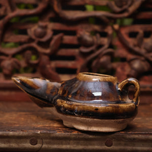 China, Qing Dynasty, Dark Glazed Ceramic Oil Lamp - c. early 1900s CE - Imperial China