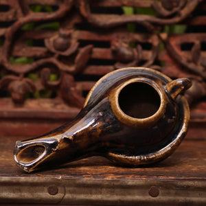 China, Qing Dynasty, Dark Glazed Ceramic Oil Lamp - c. early 1900s CE - Imperial China