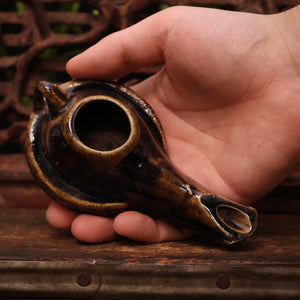 China, Qing Dynasty, Dark Glazed Ceramic Oil Lamp - c. early 1900s CE - Imperial China