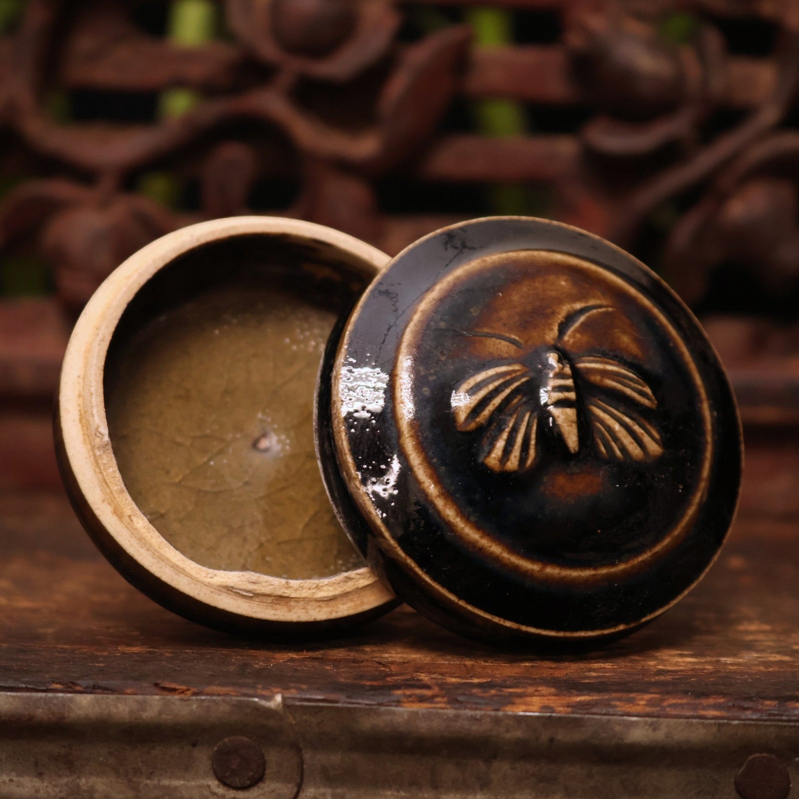 China, Ming Dynasty, Dark Glazed Ceramic Powder Compact - c. 1400s to 1600s CE - Imperial China