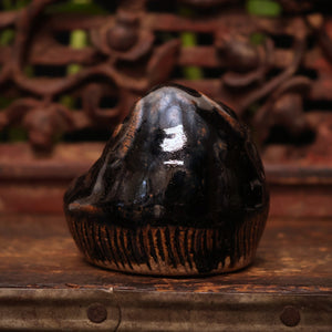 China, Qing Dynasty, Dark Glazed Ceramic Calligraphy Brush Hodler & Water Vessel - c. 1800s CE - Imperial China