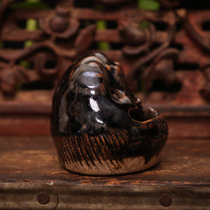 China, Qing Dynasty, Dark Glazed Ceramic Calligraphy Brush Hodler & Water Vessel - c. 1800s CE - Imperial China