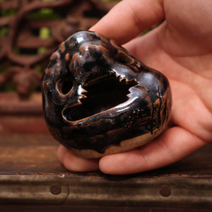 China, Qing Dynasty, Dark Glazed Ceramic Calligraphy Brush Hodler & Water Vessel - c. 1800s CE - Imperial China