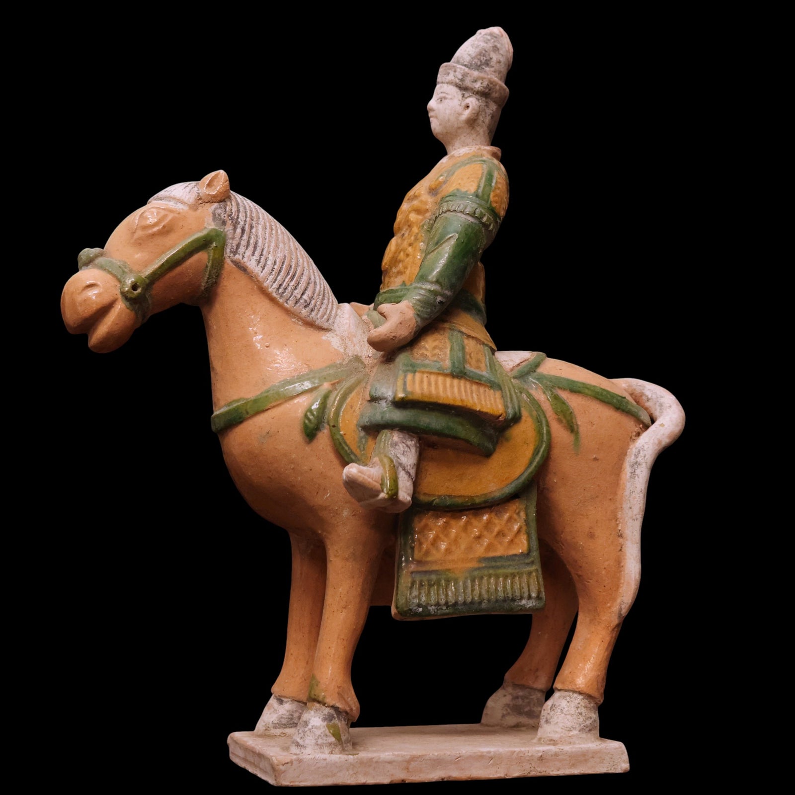 China, Ming Dynasty, Large Sancai Glazed Ceramic Soldier on Horseback - c. 1400s to 1600s CE - Imperial China