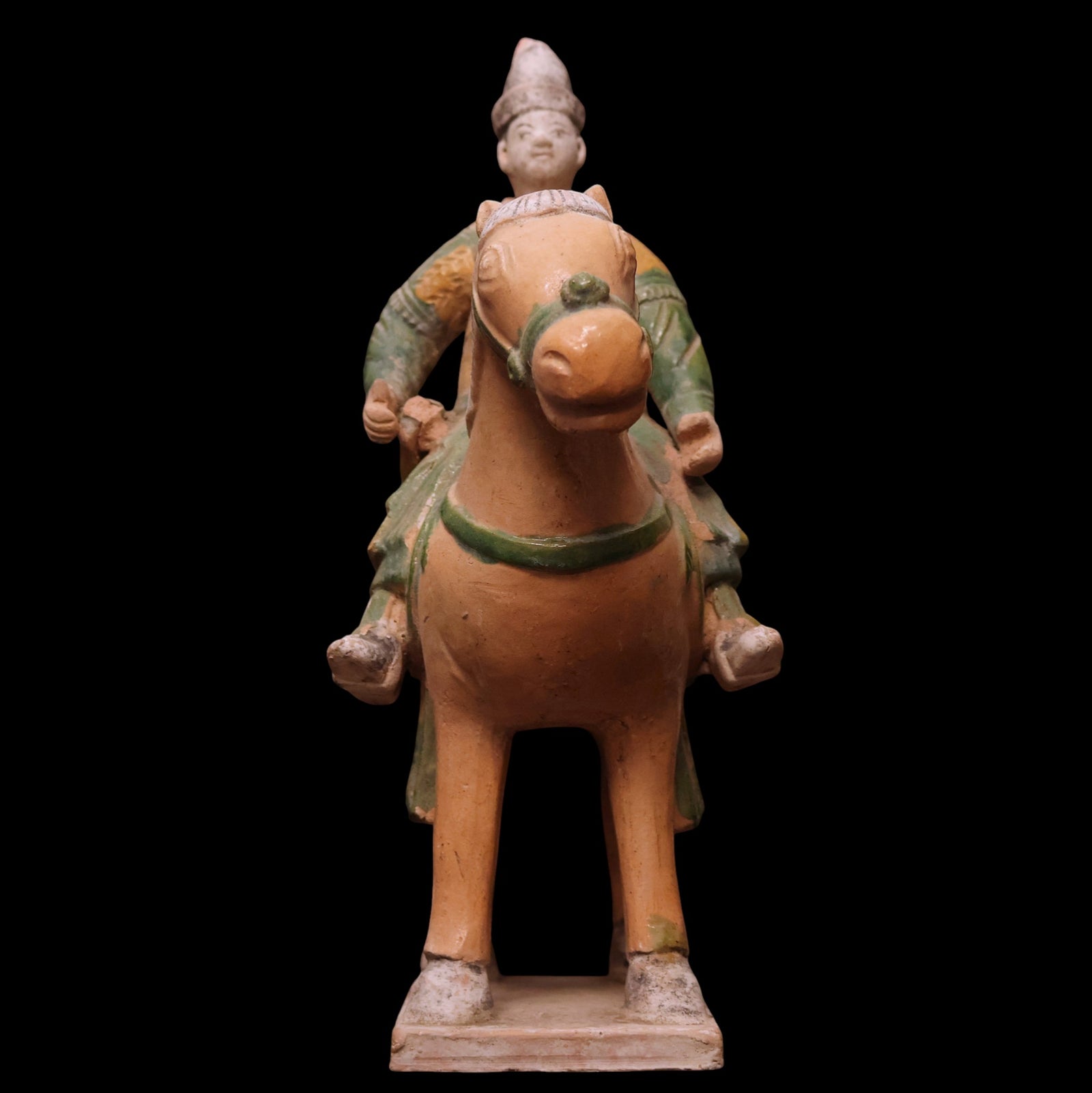 China, Ming Dynasty, Large Sancai Glazed Ceramic Soldier on Horseback - c. 1400s to 1600s CE - Imperial China