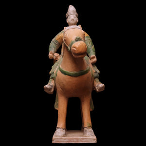 China, Ming Dynasty, Large Sancai Glazed Ceramic Soldier on Horseback - c. 1400s to 1600s CE - Imperial China
