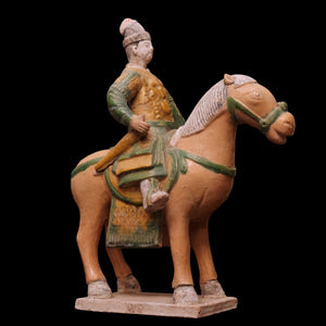 China, Ming Dynasty, Large Sancai Glazed Ceramic Soldier on Horseback - c. 1400s to 1600s CE - Imperial China