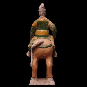 China, Ming Dynasty, Large Sancai Glazed Ceramic Soldier on Horseback - c. 1400s to 1600s CE - Imperial China