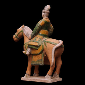 China, Ming Dynasty, Large Sancai Glazed Ceramic Soldier on Horseback - c. 1400s to 1600s CE - Imperial China
