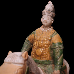 China, Ming Dynasty, Large Sancai Glazed Ceramic Soldier on Horseback - c. 1400s to 1600s CE - Imperial China