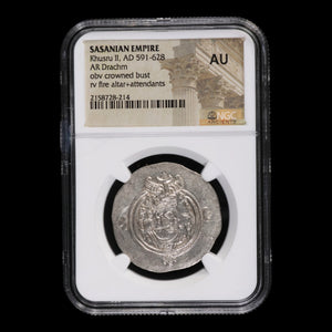 Persia, Sasanian Empire, Khusru II, Drachm (AU) - 591 to 628 CE - NGC Certified