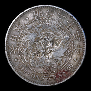Japan, One Yen, "Silver Dragon Dollar" Coin with Chopmarks - 1890 (Meiji 23) - Meiji Era Japan