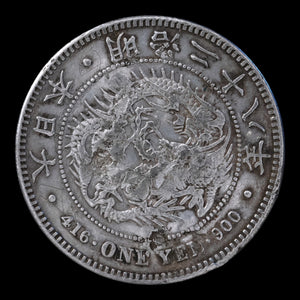Japan, One Yen, "Silver Dragon Dollar" Coin with Chopmarks - 1895 (Meiji 28) - Meiji Era Japan