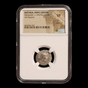 Greco-Bactria, King Menander, Silver Drachm (VF) - c. 165 to 130 BCE - NGC Certified