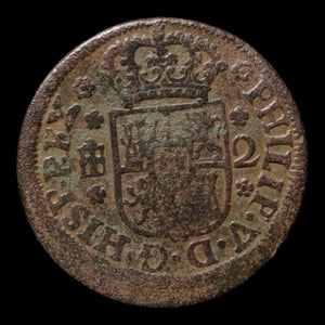Spain, King Philip V, AE 2 Maravedis - 1744 CE - Spanish Empire