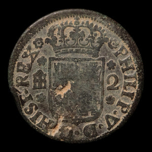 Spain, King Philip V, AE 2 Maravedis - 1744 CE - Spanish Empire