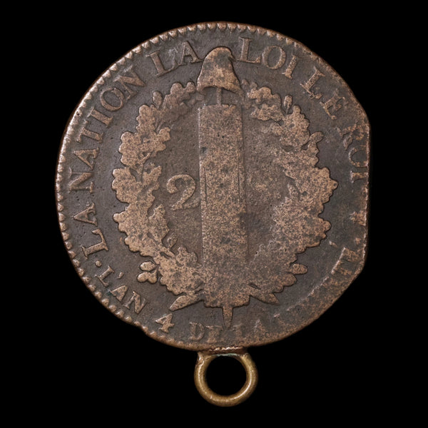 French Revolution, King Louis XVI, 2 Sols (On Pendant) - 1792 - France ...