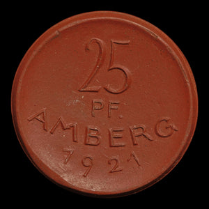Weimar Germany, City of Amberg, Porcelain 25 Pfennigs Notgeld (Emergency Money) - 1921 CE - Weimar Republic