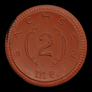 Weimar Germany, Saxony, Porcelain 2 Marks Notgeld (Emergency Money) - 1920 to 1921 CE - Weimar Republic