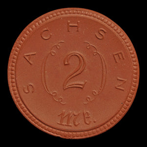 Weimar Germany, Saxony, Porcelain 2 Marks Notgeld (Emergency Money) - 1920 to 1921 CE - Weimar Republic