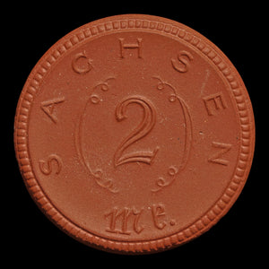Weimar Germany, Saxony, Porcelain 2 Marks Notgeld (Emergency Money) - 1920 to 1921 CE - Weimar Republic