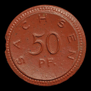Weimar Germany, Saxony, Porcelain 50 Pfennigs Notgeld (Emergency Money) - 1920 to 1921 CE - Weimar Republic