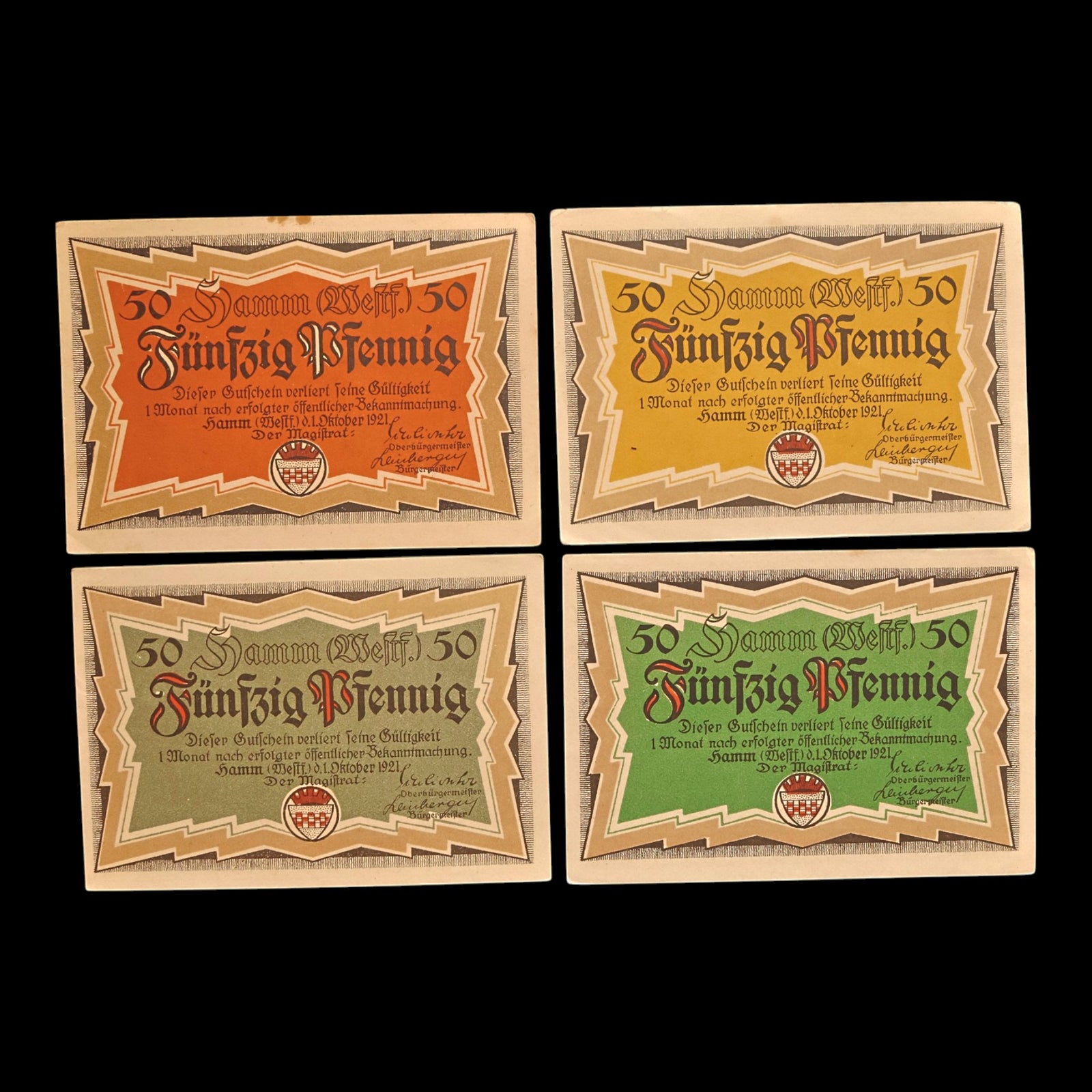 Weimar Germany, City of Hamm, Lot of Four Notgeld Notes - 1921 CE - Weimar Republic