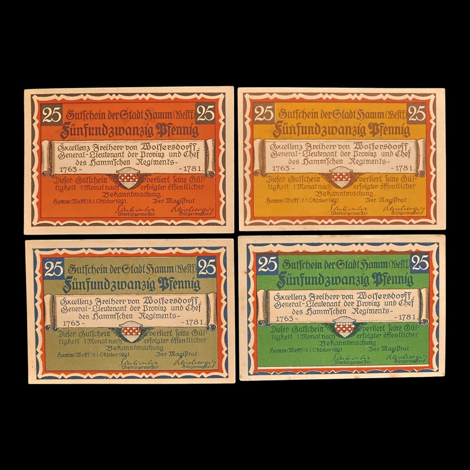 Weimar Germany, City of Hamm, Lot of Four Notgeld Notes - 1921 CE - Weimar Republic