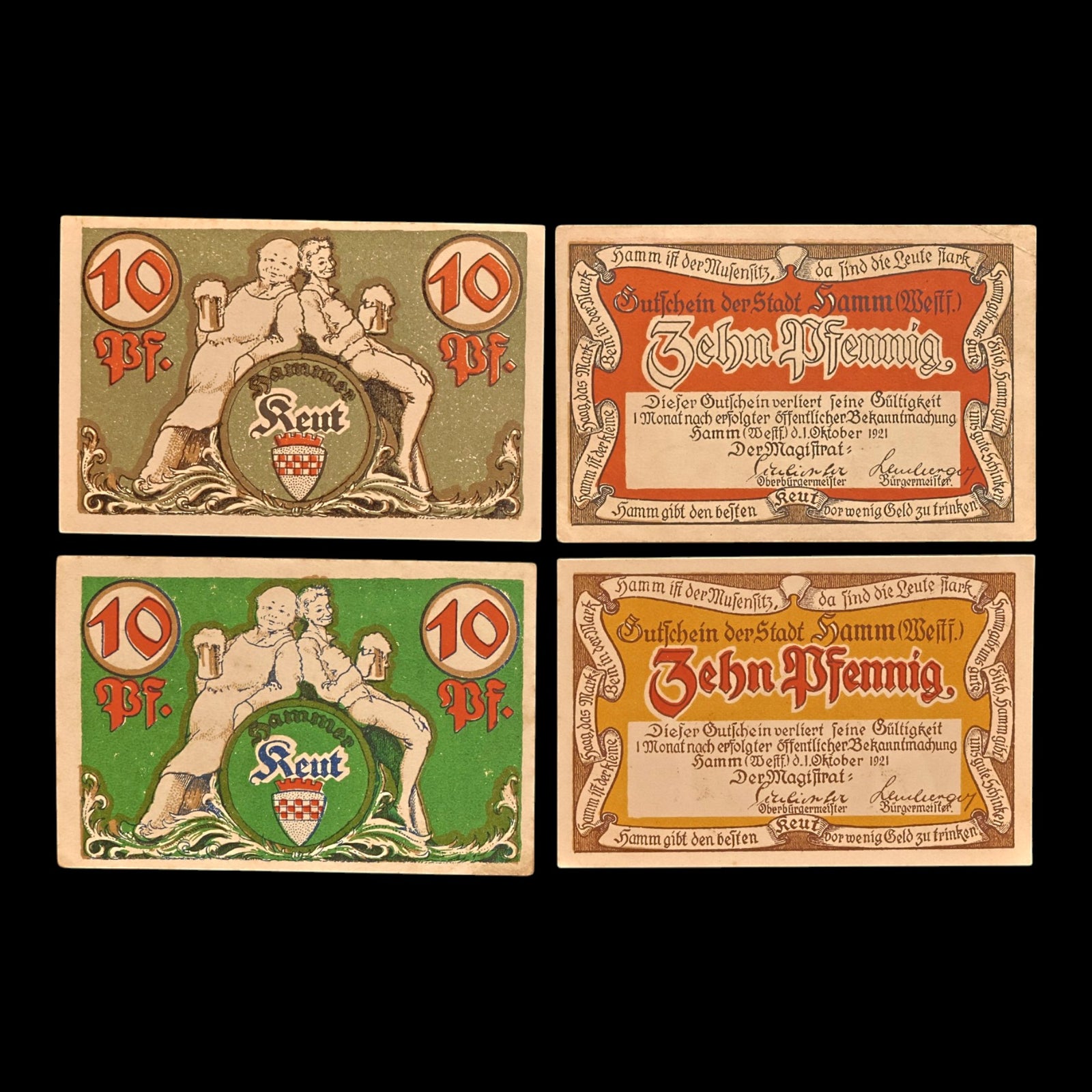 Weimar Germany, City of Hamm, Lot of Four Notgeld Notes - 1921 CE - Weimar Republic