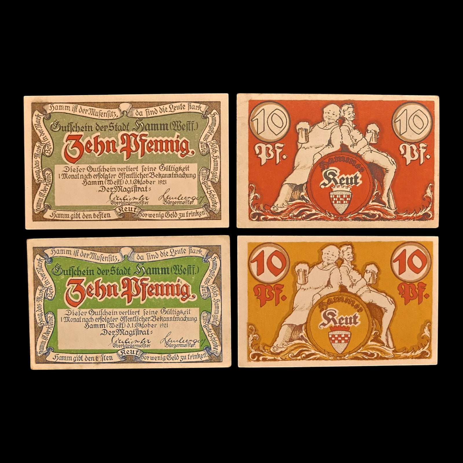 Weimar Germany, City of Hamm, Lot of Four Notgeld Notes - 1921 CE - Weimar Republic