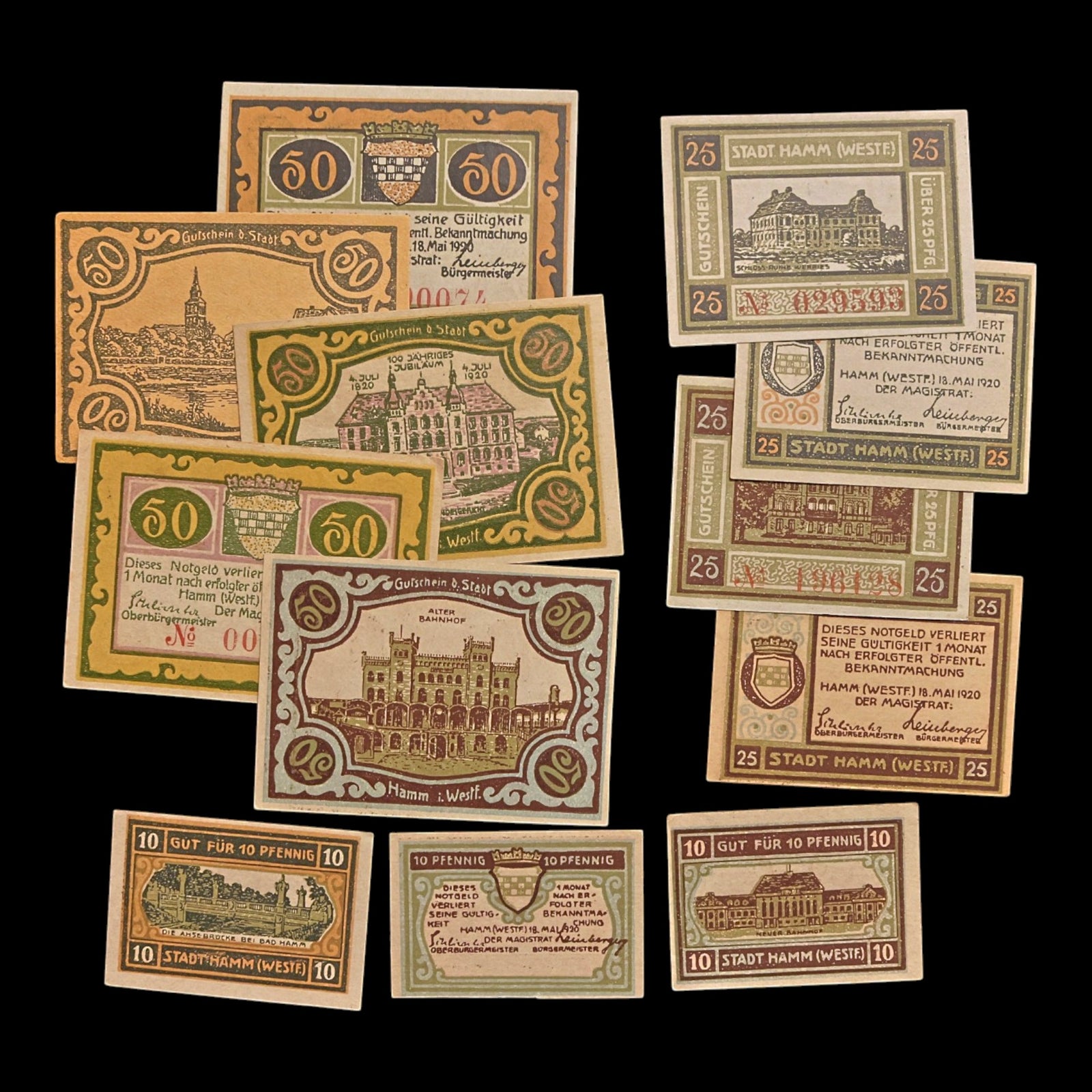 Weimar Germany, City of Hamm, Lot of Twelve Notgeld Notes - 1921 CE - Weimar Republic