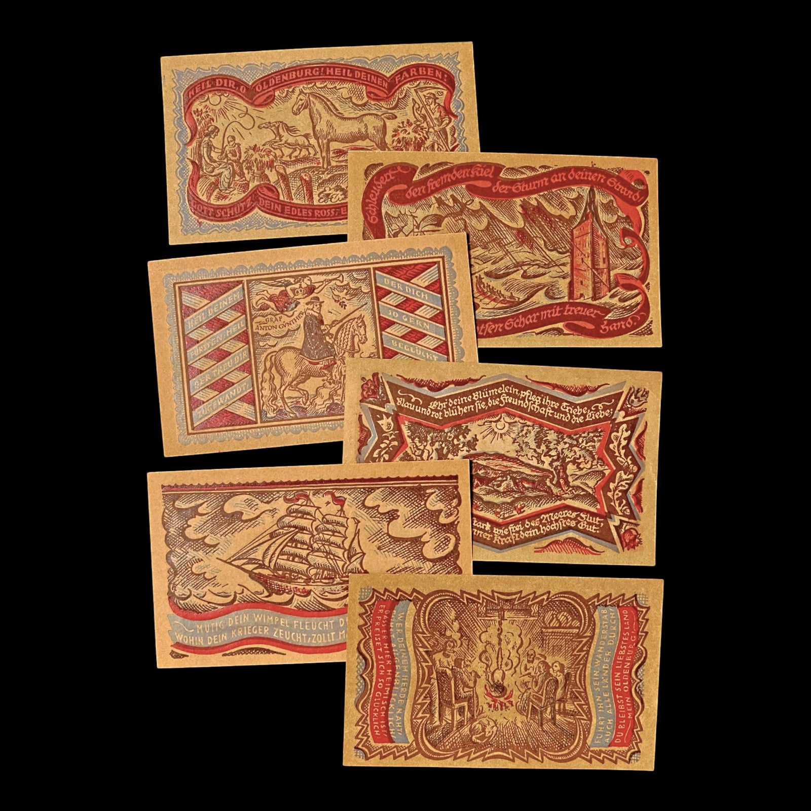 Weimar Germany, Oldenburg in Holstein, Lot of Six Notgeld Notes - 1921 CE - Weimar Republic