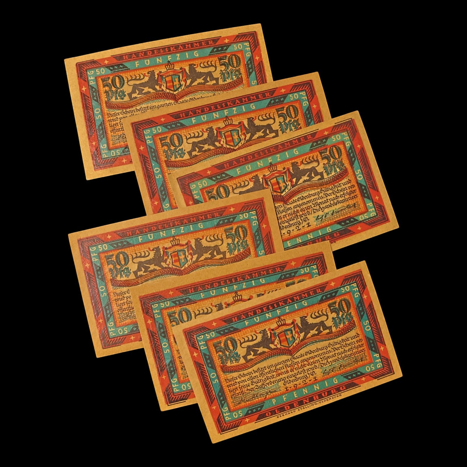 Weimar Germany, Oldenburg in Holstein, Lot of Six Notgeld Notes - 1921 CE - Weimar Republic