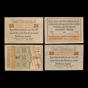 Weimar Germany, Oldenburg in Holstein, Lot of Four Notgeld Notes - 1921 CE - Weimar Republic