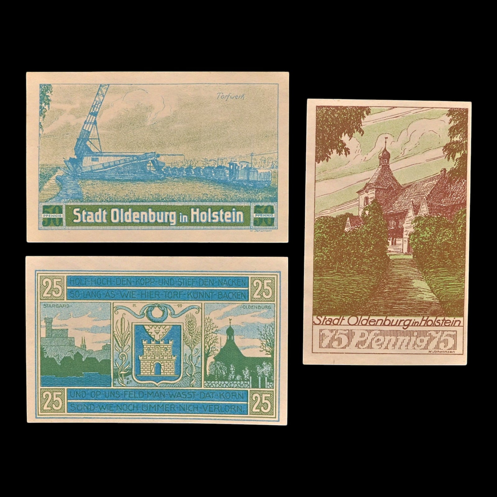 Weimar Germany, Oldenburg in Holstein, Lot of Three Notgeld Notes - 1922 CE - Weimar Republic