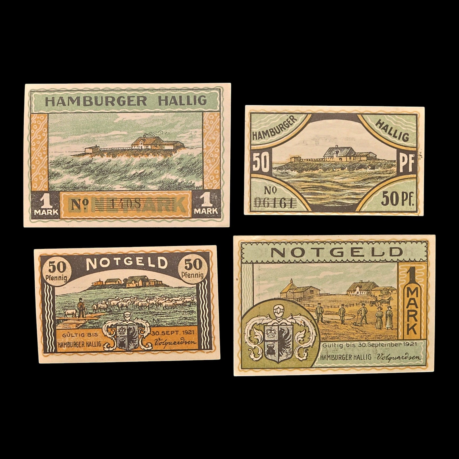 Weimar Germany, Hamburger Hallig, Lot of Four Notgeld Notes - 1921 CE - Weimar Republic