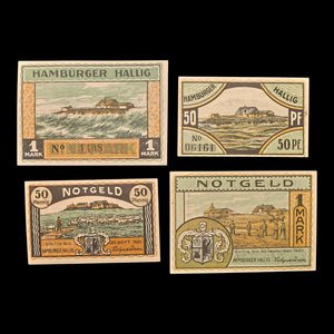 Weimar Germany, Hamburger Hallig, Lot of Four Notgeld Notes - 1921 CE - Weimar Republic
