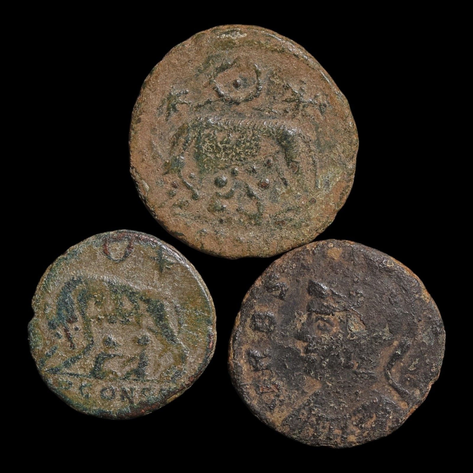 Rome, Constantine the Great, Lot of 3 Rome & Constantinople Commemorative Issues - c. 330 to 348 CE - Roman Empire
