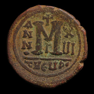 Byzantine Empire, Emperor Maurice Tiberius, AE Follis (Sear 533) - 594 to 595 CE - Byzantine Empire