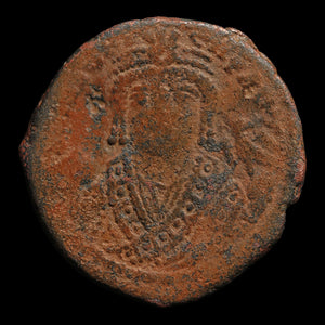 Byzantine Empire, Emperor Maurice Tiberius, AE Follis (Sear 533) - 591 to 592 CE - Byzantine Empire