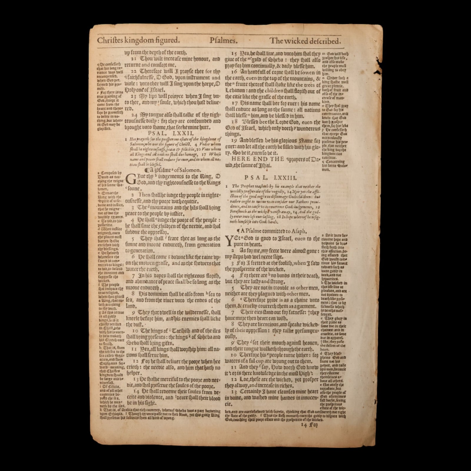 Geneva Bishop’s Bible Leaf (The Hope of the Faithful, Psalm 70-73) - 1595 - England