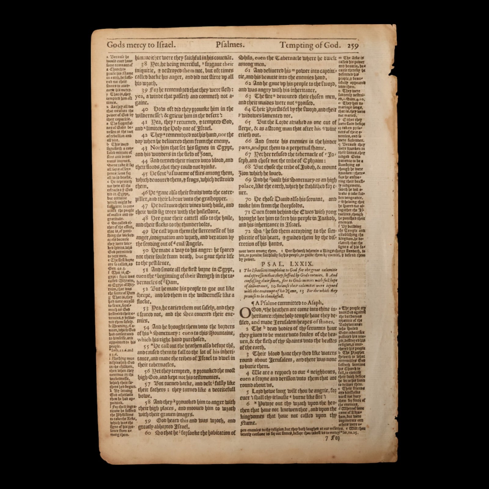 Geneva Bishop’s Bible Leaf (God’s Mercy to Israel, Psalm 78-79) - 1595 - England